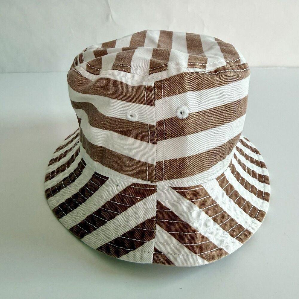 AERIE Bucket Hat Women's Sz O/S Brown & White Striped Cotton NWT Summer Beach - Picture 3 of 10